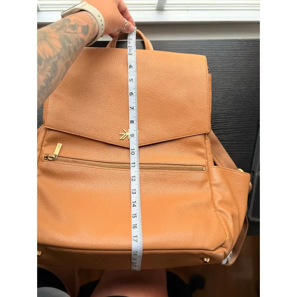Freshly Picked Tan Faux Leather Diaper Bag Backpack Convertible Gold Hardware